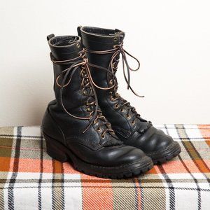 Vintage White's Logger Smokejumper Boots | Lace-Up Black Leather Soft Toe Work